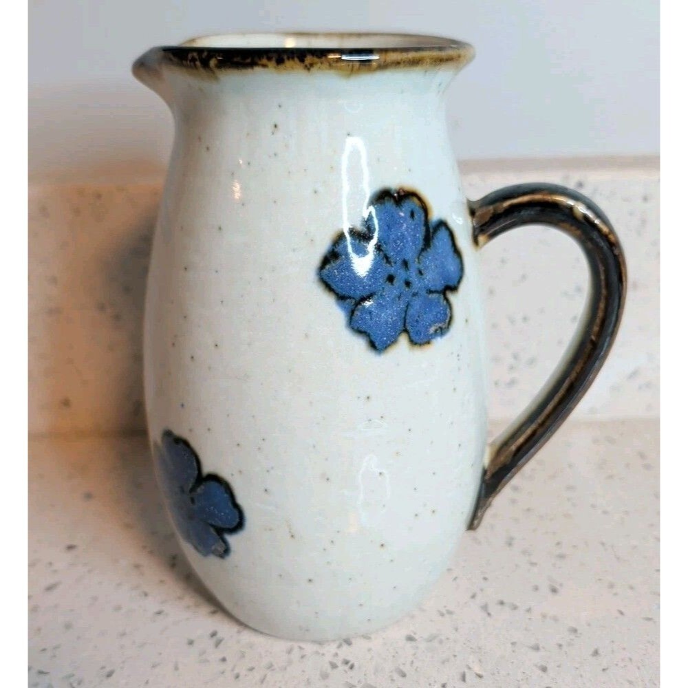 Vtg Otagiri Stoneware Mini Pitcher Creamer Syrup Blue Floral